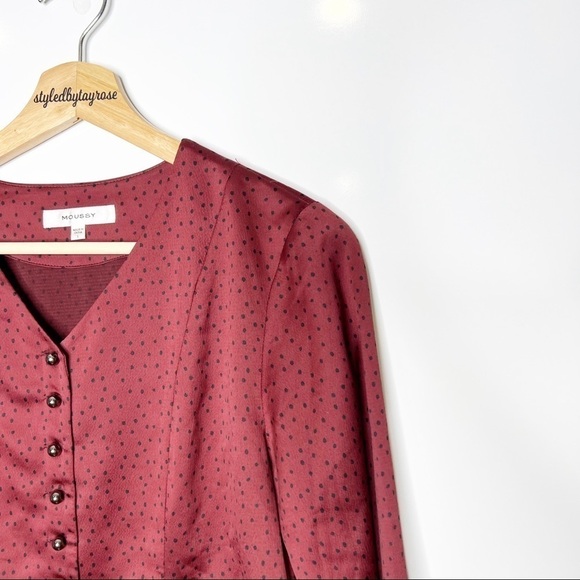 Moussy Silky Button Front Polka Dot Blouse Top - Picture 4 of 10